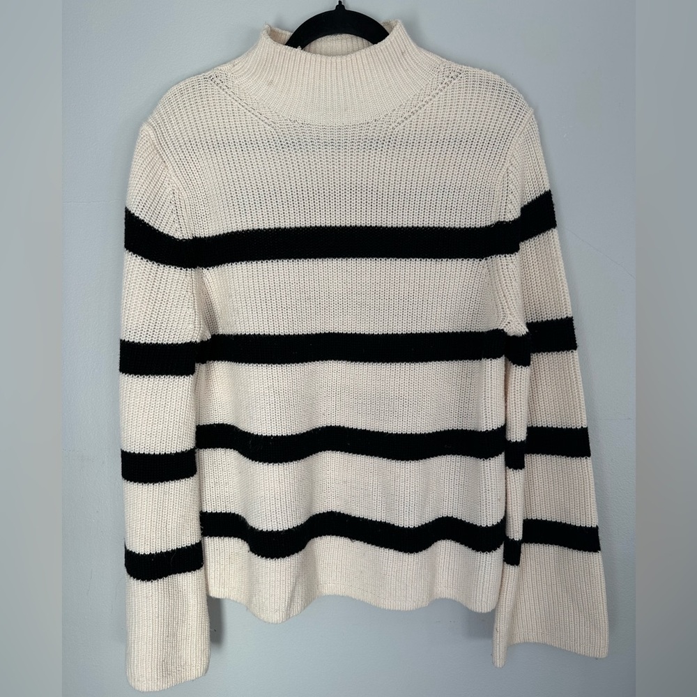 Banana Republic Black and Cream Striped Turtleneck Sweater
